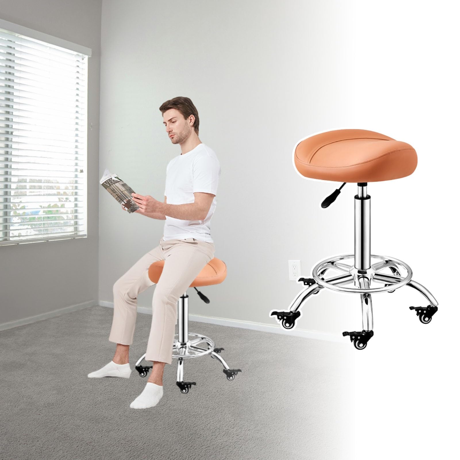 Stołek zabiegowy, ergonomiczny stołek na kółkach, hydrauliczny stołek z regulacją wysokości z zamykanymi cichymi kółkami, krzesło do salonu przeciw zmęczeniu dla stylisty/estetyki (kolor