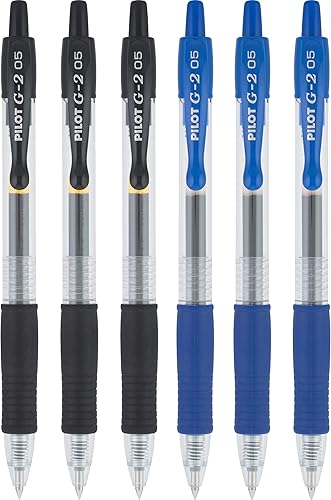 Pilot Bolígrafos G2 retráctiles Gel Roller Bolígrafo Extrafino 05 pt Negro y Azul Bundle (6)