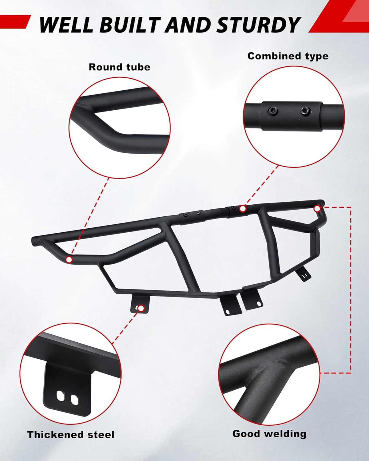 Front Bumper for Yamaha RMAX, Heavy-Duty Combined Brush Guard Black Bumper Guard Protector for Yamaha Wolverine RMAX2 RMAX4 1000 2021-2025 Accessories