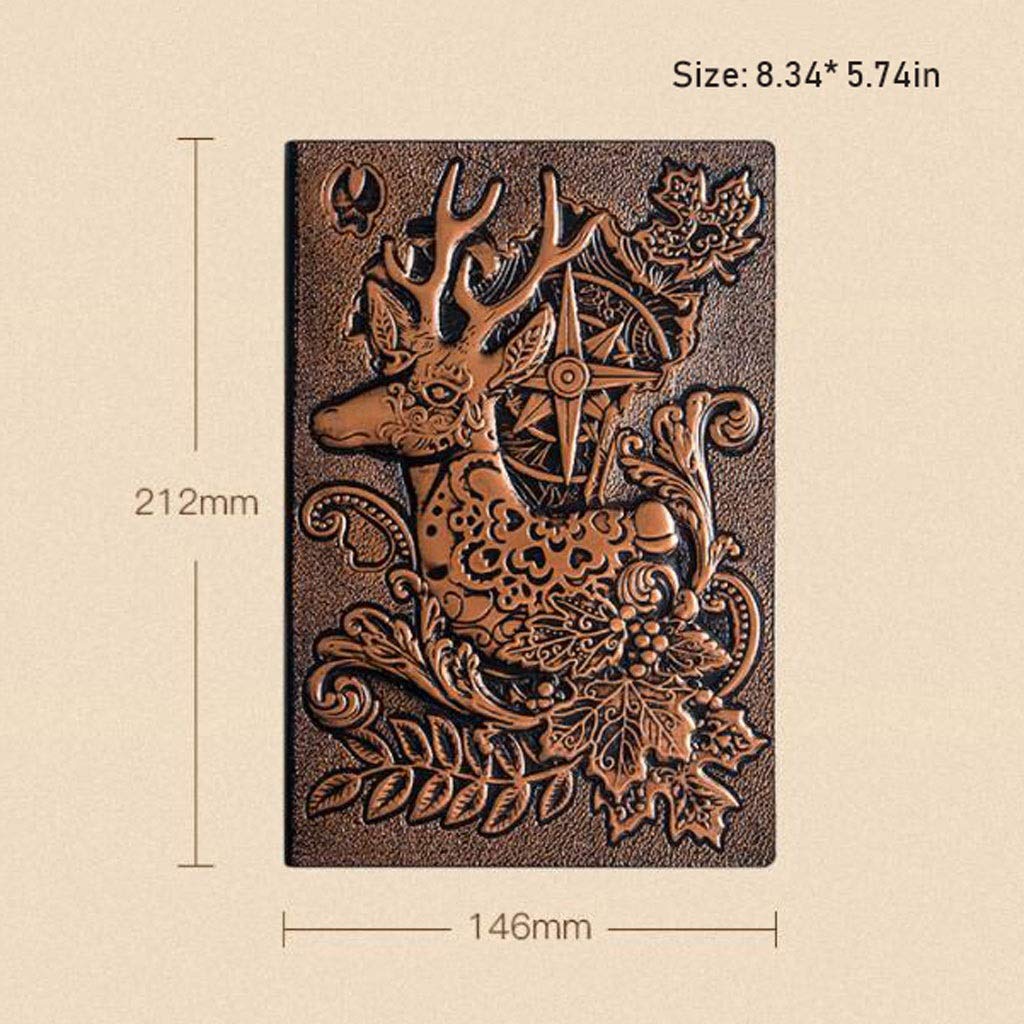 Journal Retro Dreidimensionale Relief A5 Notebook Exquisite Leder Notizblock Zweifarbige Innenseite Notizbücher Kreatives Geschenk (Color : D)