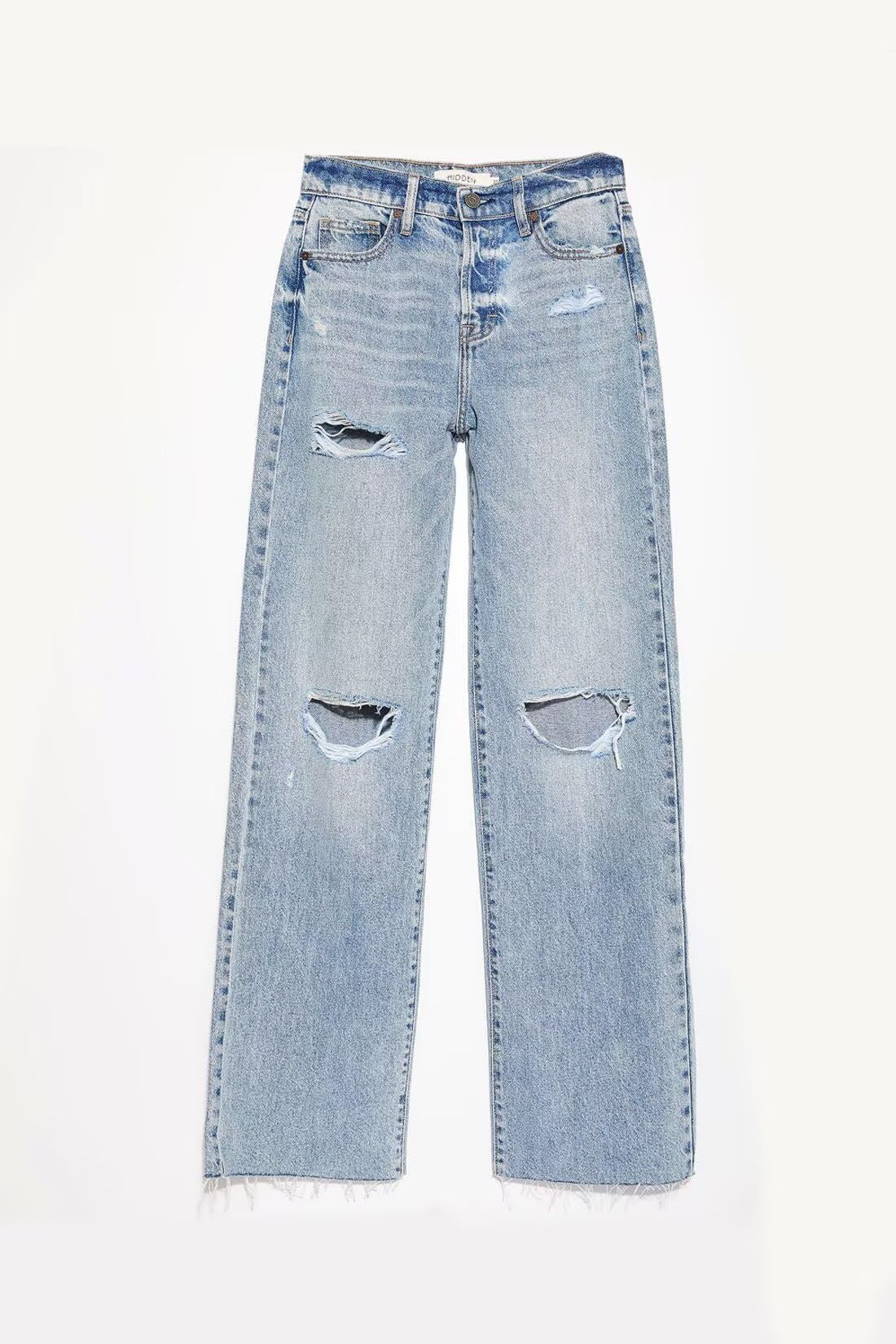 Allimy Jeans da donna a vita alta, gamba dritta, gamba larga, strappati, orlo sfilacciato, pantaloni in denim Capri elasticizzati