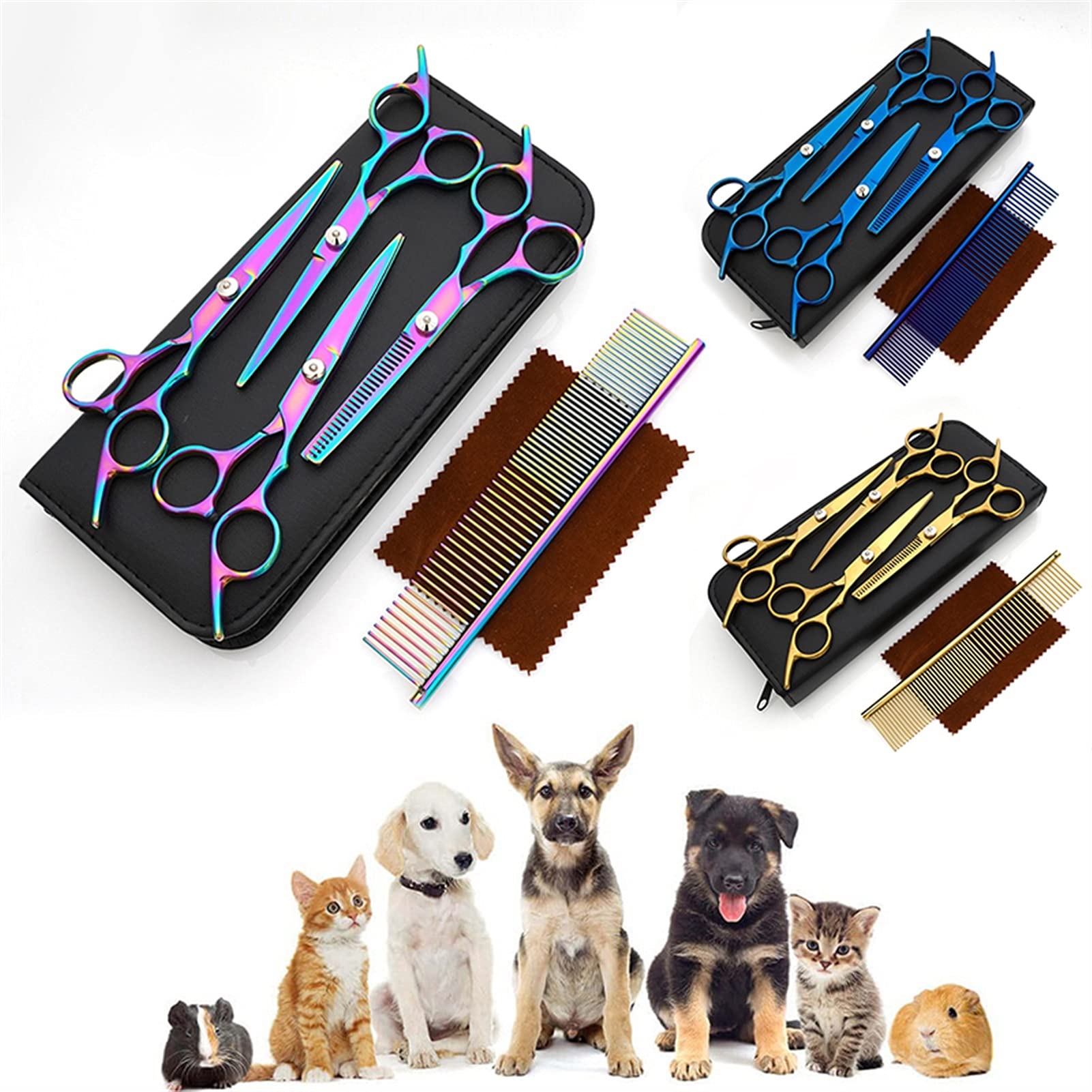 Ciseaux Coiffure/Ciseaux Cheveux Chien Ciseaux Set coupe rhéofluidifiant for chiens Beauté Animaux coupe Canine Coiffeur cheveux Toilettage Kit cintrées Ciseaux à effiler Ciseaux salon Coiffure ( Colo