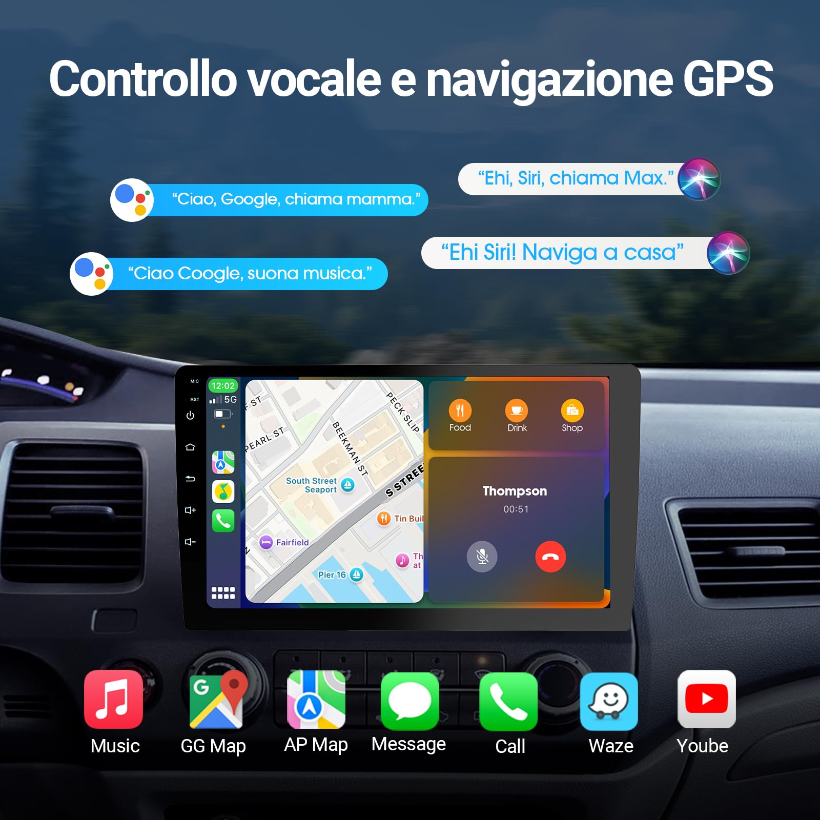 Haudio Autoradio da 9 Pollici, Autoradio 2 DIN con Apple Carplay Wireless & Android Auto, Telecamera Retromarcia HD, Navigazione GPS, Mirror Link, Radio SWC/AM/FM Adatta Maggior Delle Auto 2+64 GB