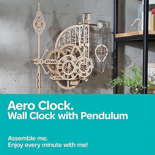 Miniatura 2 de UGEARS Aero Clock Wooden 3D Puzzles for Adults - Mechanical Wooden Model Kits for Adults to Build, Wall Clock 3D Puzzle with Pendulum Model Kit, DIY
