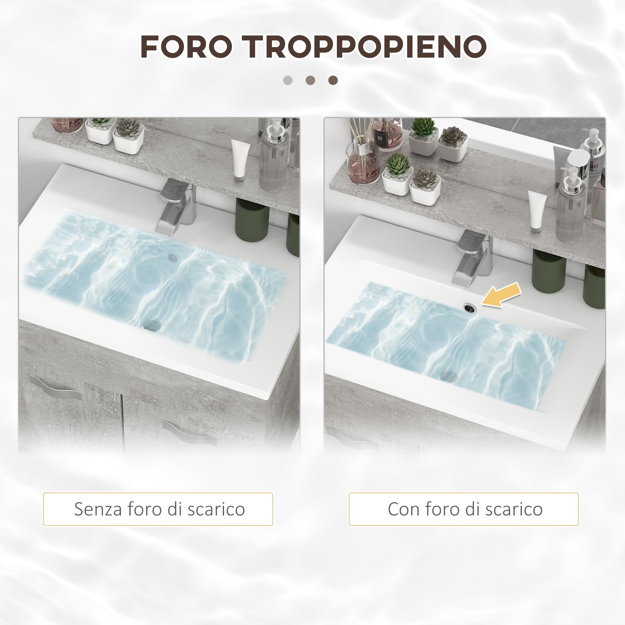 kleankin Set Mobili Bagno da 4 Pezzi con Lavabo da 60cm in Ceramica, Mobiletto Bagno, Colonna Bagno e Specchiera in Legno, Grigio