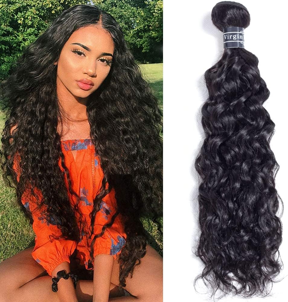 Amella Hair Water Wave Bundles 14Inch 8A Wet And Wavy Bundles 100% Unprocessed Brazilian Virgin Curly Human Hair Bundles Ocean Wave Human Hair Weave Bundles for Women Natural Black 95g/Bundle