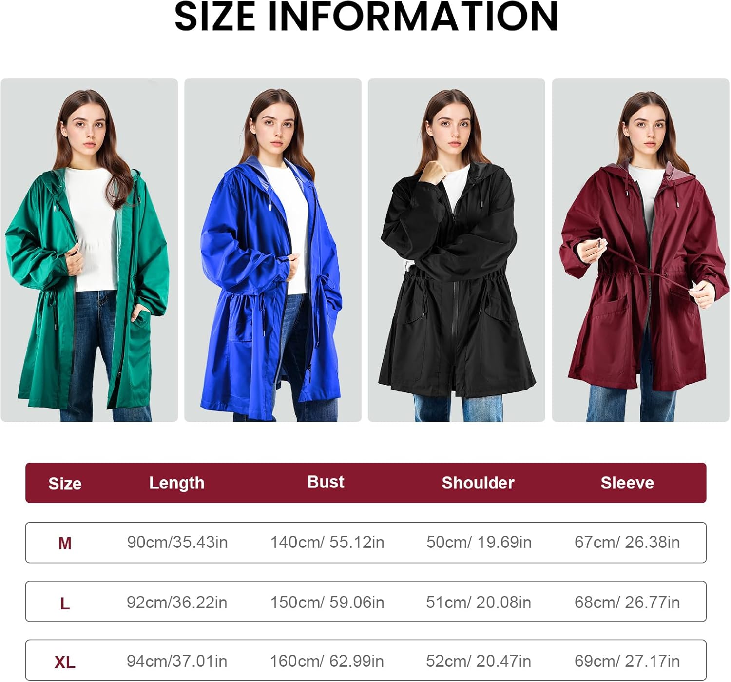 SOPPY Women Waterproof Raincoat Ladies Rain Jacket with Hood, Lightweight Unisex Rain Coat Windbreaker Trench - Image 3