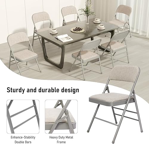 Miniatura 4 de Paquete de 6 sillas plegables acolchadas con asiento de cojín, juego de sillas de comedor de tela para interiores y exteriores, apilables,