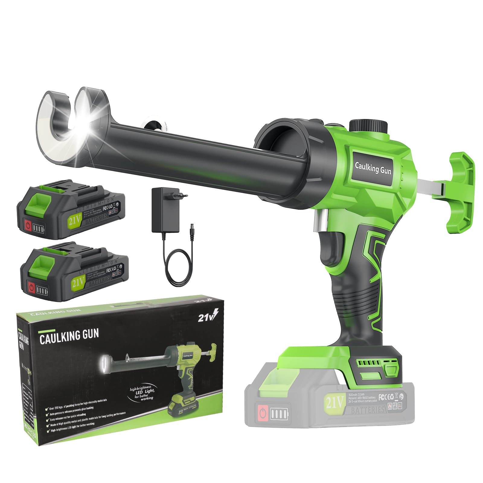 Pistolet à Silicone Electrique pour Makita, Pistolet à cartouche electrique 2 x 2000mAh, pistolet silicone avec LED, vitesse variable en continu, Idéal pour Calfeutrer, Remplir, Scellage