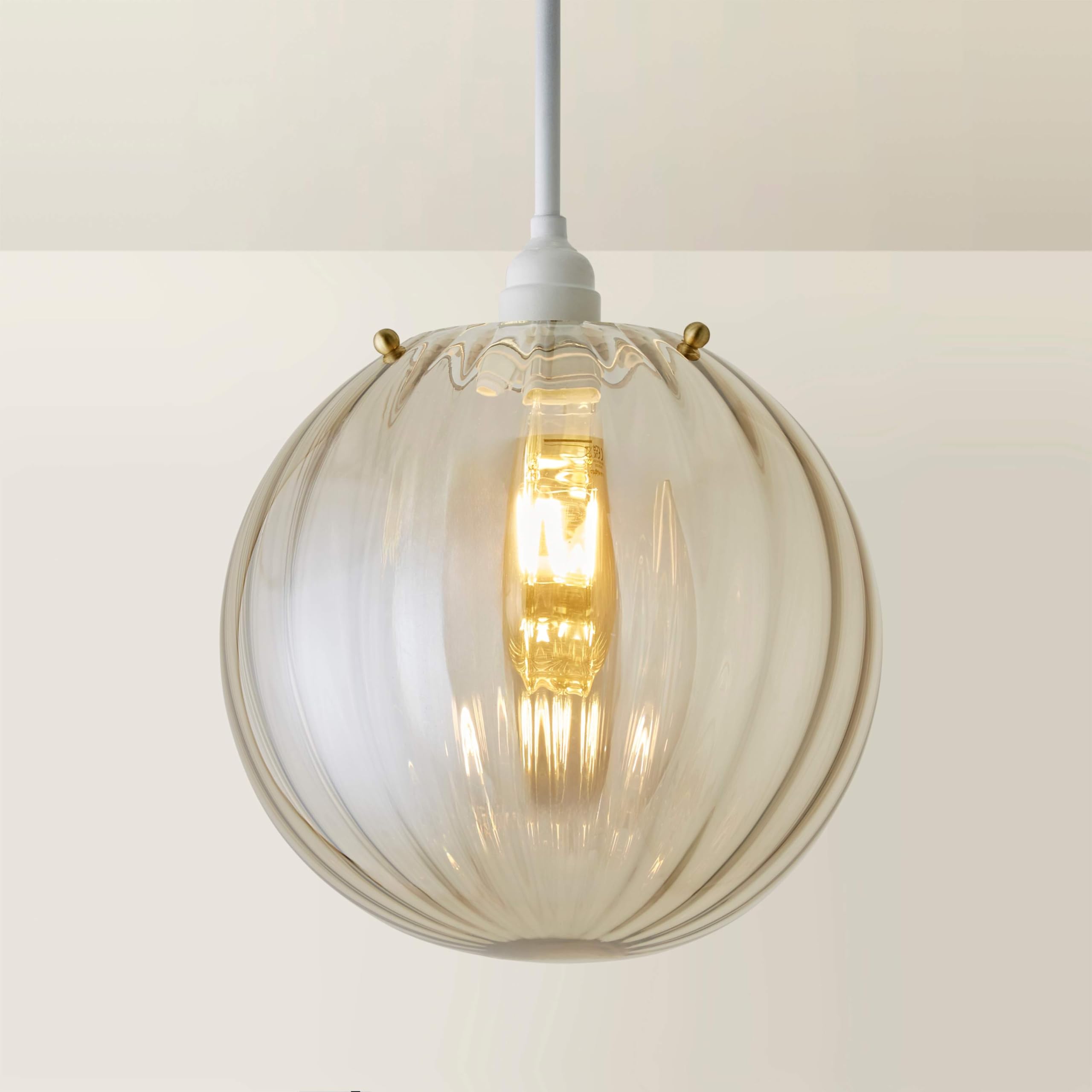 Glass Globe Lamp Shade - Ribbed - Easy Fit - Yellow - ValueLights