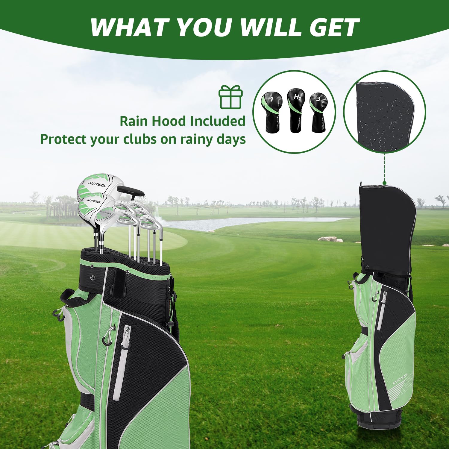 XDriveMax Juego Completo de 10 Palos de Golf para Mujer para Mano Derecha para Mujer, Incluye Bolsa de Carrito con Capucha para Lluvia, 1#Driver 3# Wood #5 híbrido, con 3 Fundas para la Cabeza, 6# 7