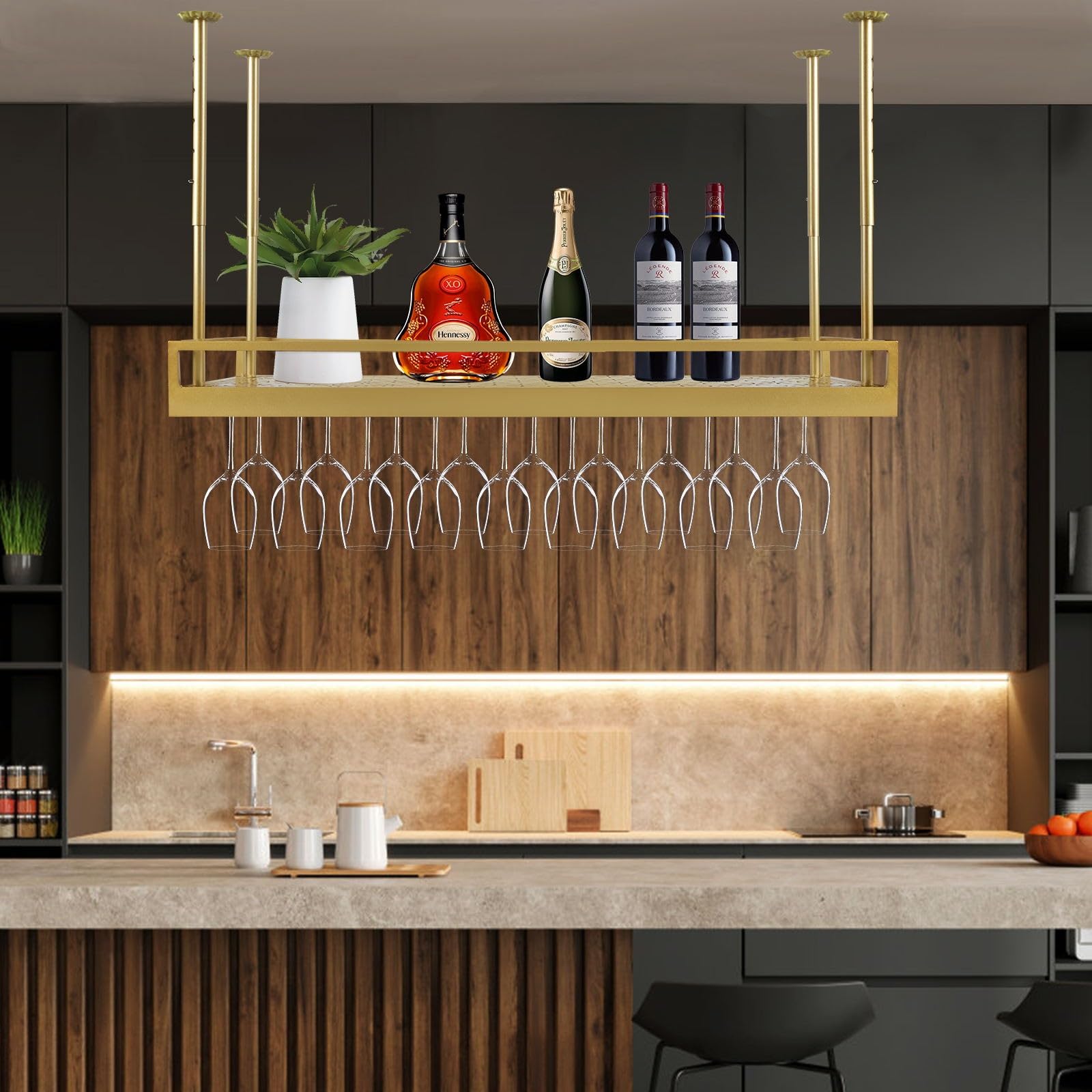 Étagère à vin parfaite pour bar et cuisine avec support de verres suspendu