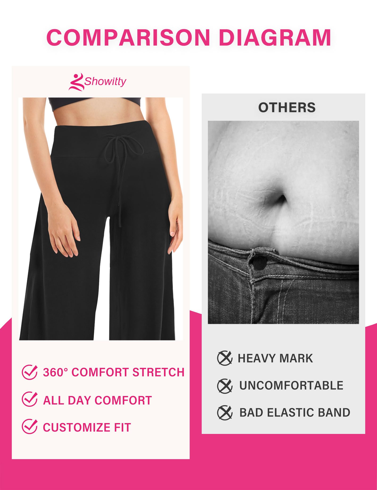 Showitty 1/3 Pack Women's Wide Leg Pants with Pockets, Casual Loose Pajama Palazzo Trousers Sweatpants for Yoga Lounge