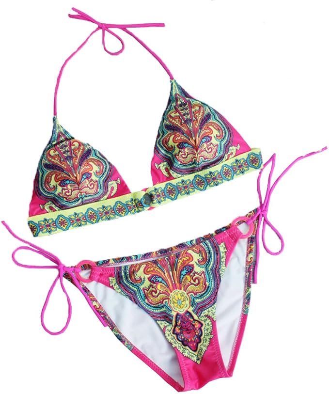 Amazon 水着 レディース ビキニ セクシー 柄 ボヘミアン ピンク ホワイト フリーサイズ ビキニ セパレーツ 通販