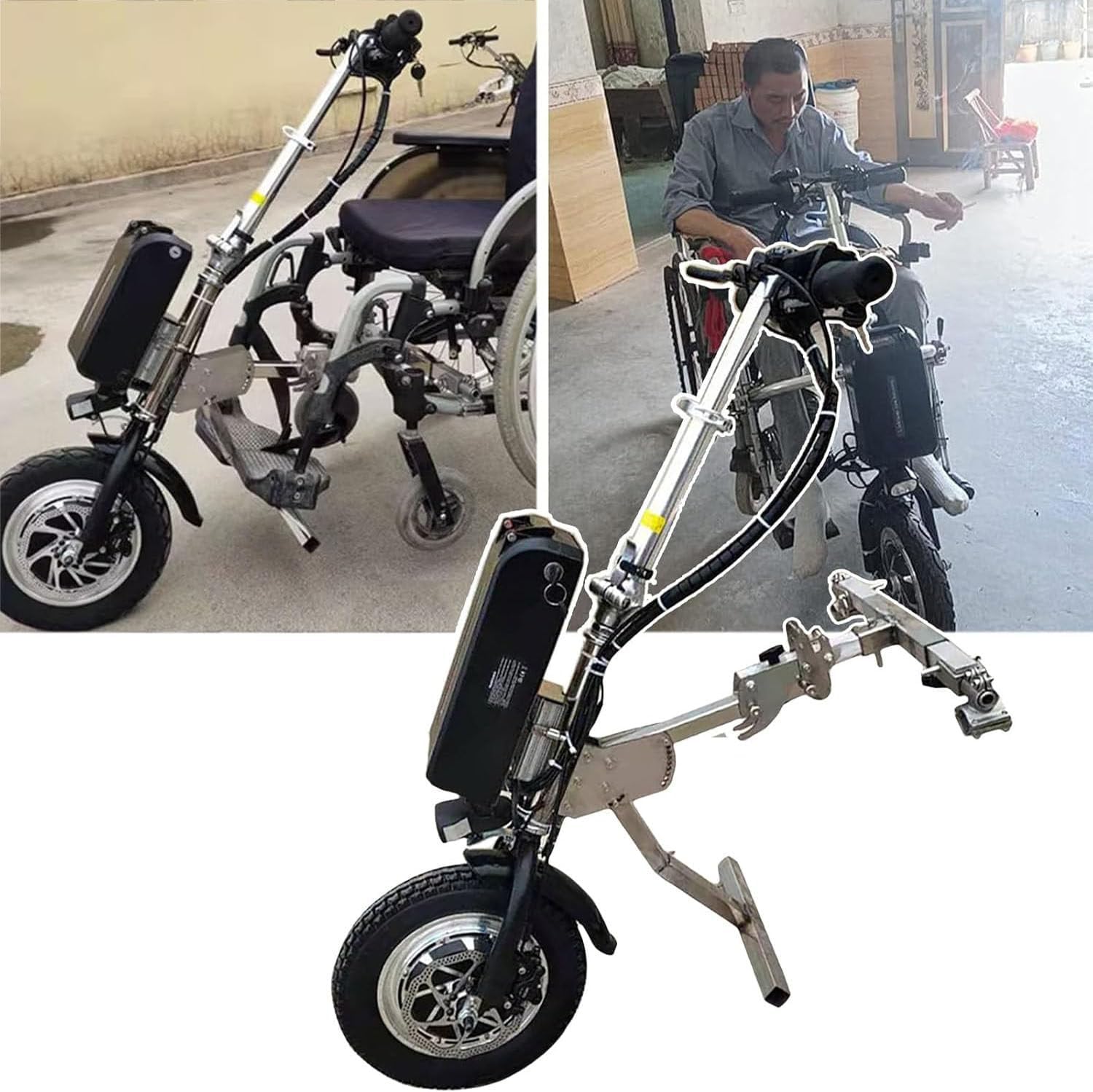 Electric Wheelchair Attachment Conversion Kit with LED Headlight, 65 Km Range, 3 Speed Settings for Enhanced Mobility