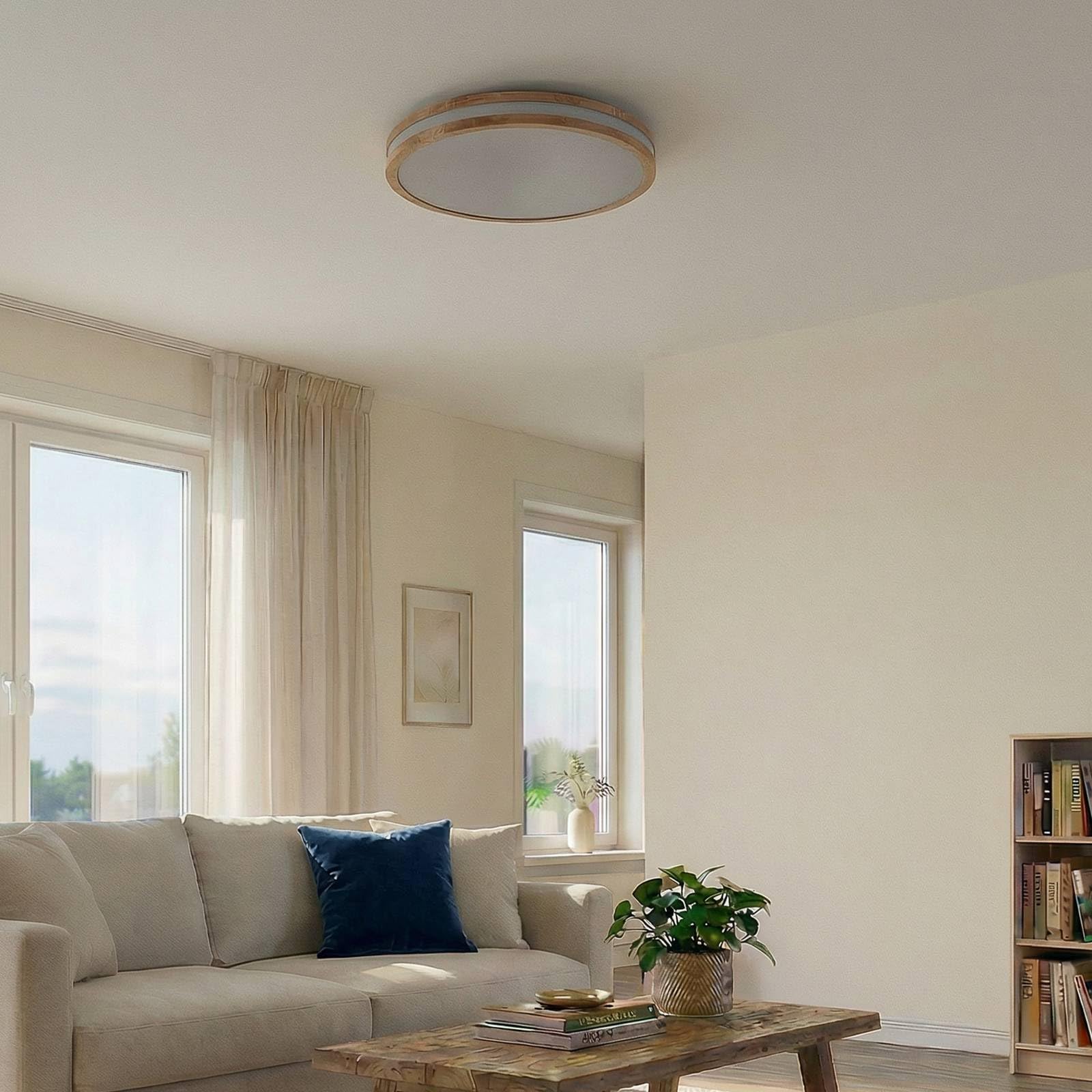 Lindby LED Deckenlampe Holz Ø49,5 cm, mit Fernbedienung dimmbar wechselbare Lichtfarbe 30W Wohnzimmerlampe Deckenleuchte Esszimmer