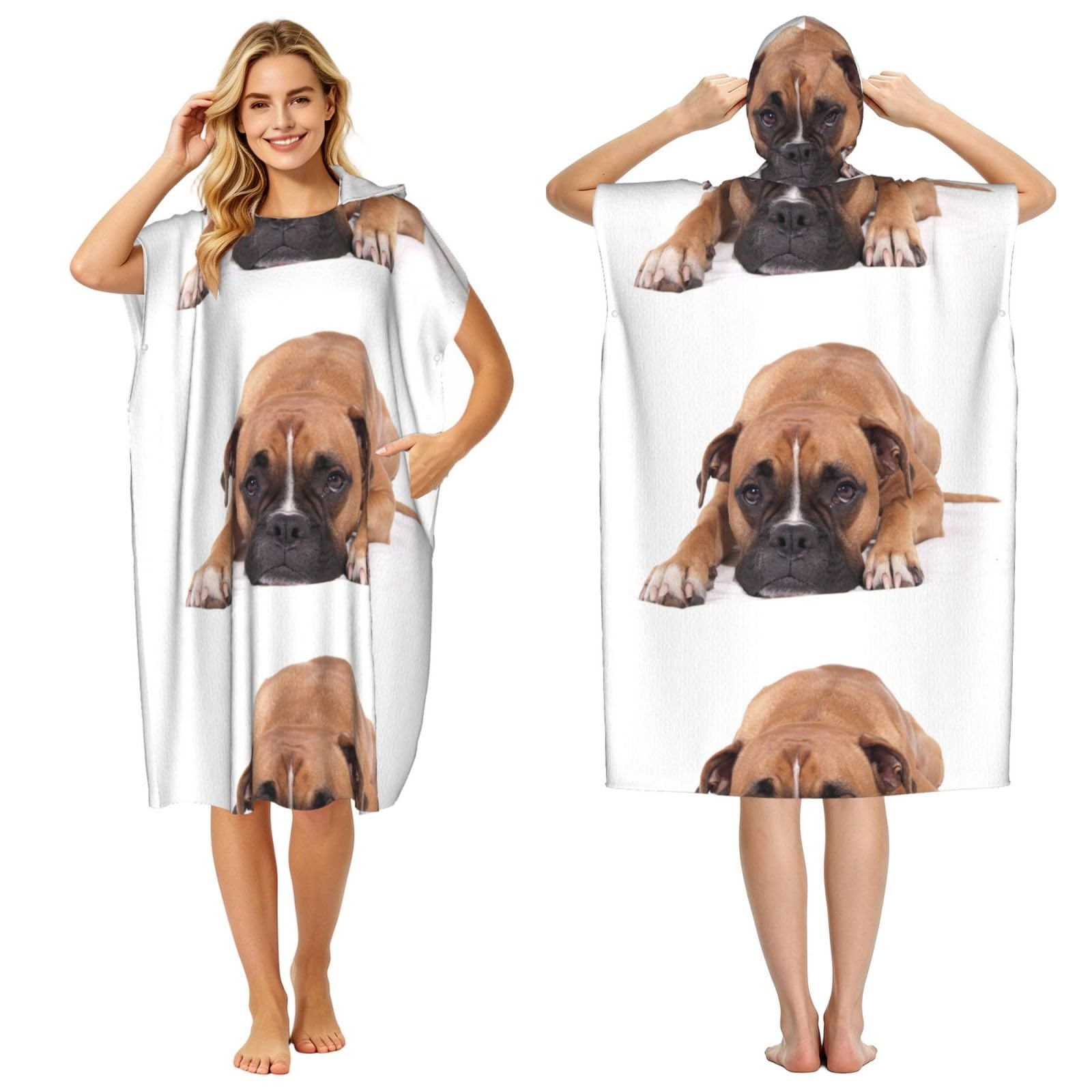 Poadnly Boxer Dog, Adult Hooded Beach Towel 90 x 110 cm,Changing Bath Robe, Surf Poncho Towel For Women Men