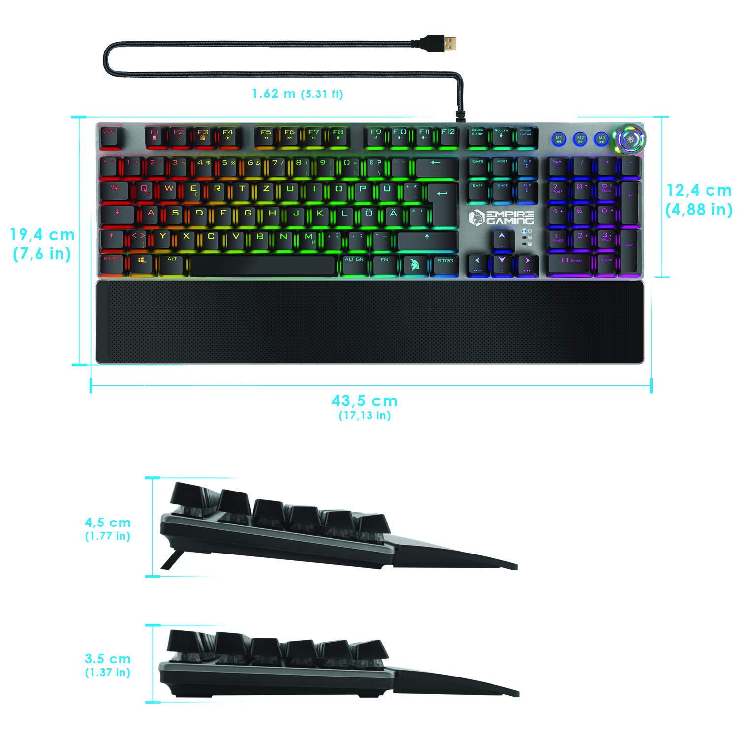 EMPIRE GAMING Stardust Gaming Tastatur Opto Mechanische Tasten RGB LED Hintergrundbeleuchtung Gamer Programmer Software Abnehmbare Handauflage (QWERTZ Deutsche Layout)