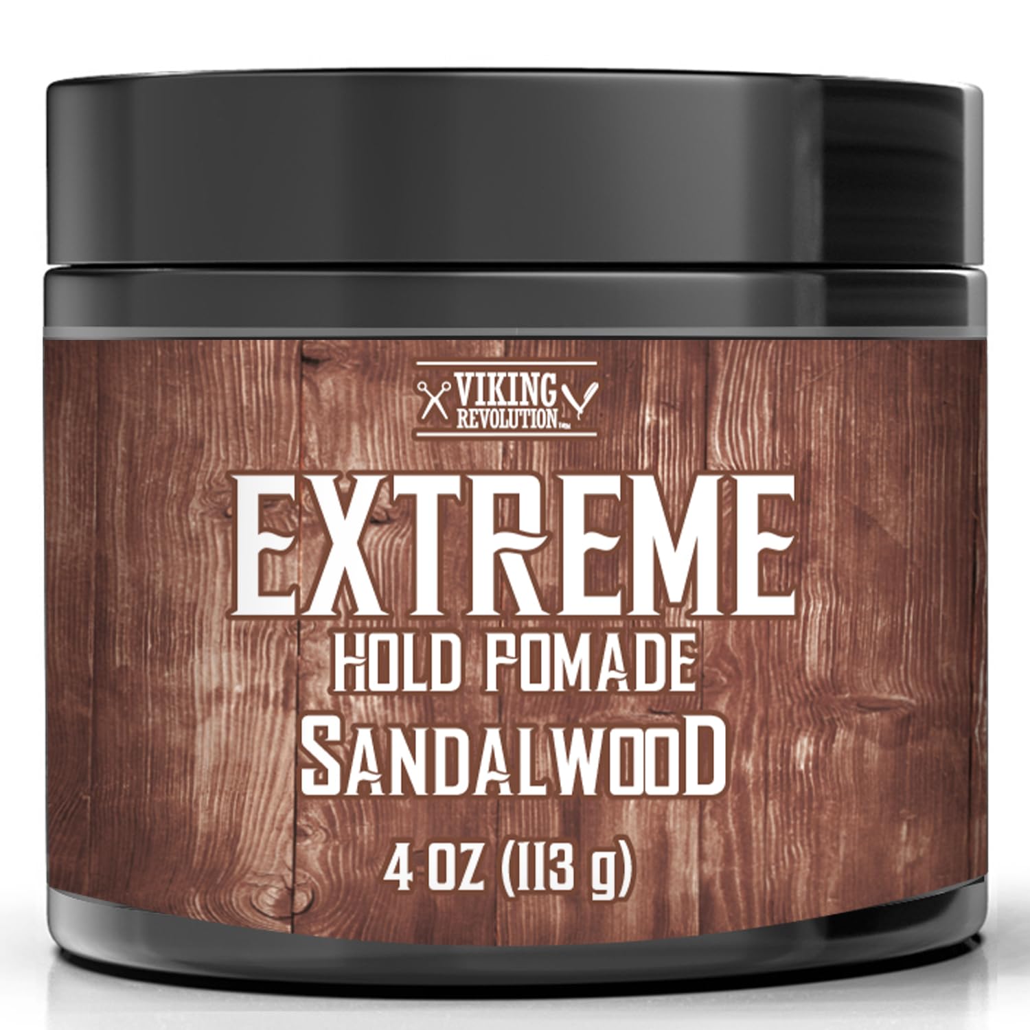 Viking Revolution Sandalwood Hair Pomade for Men - Extreme Hold Water-Based Hair Gel - Extra Firm Strong Hold With High Shine - Mens Pomade (4oz)
