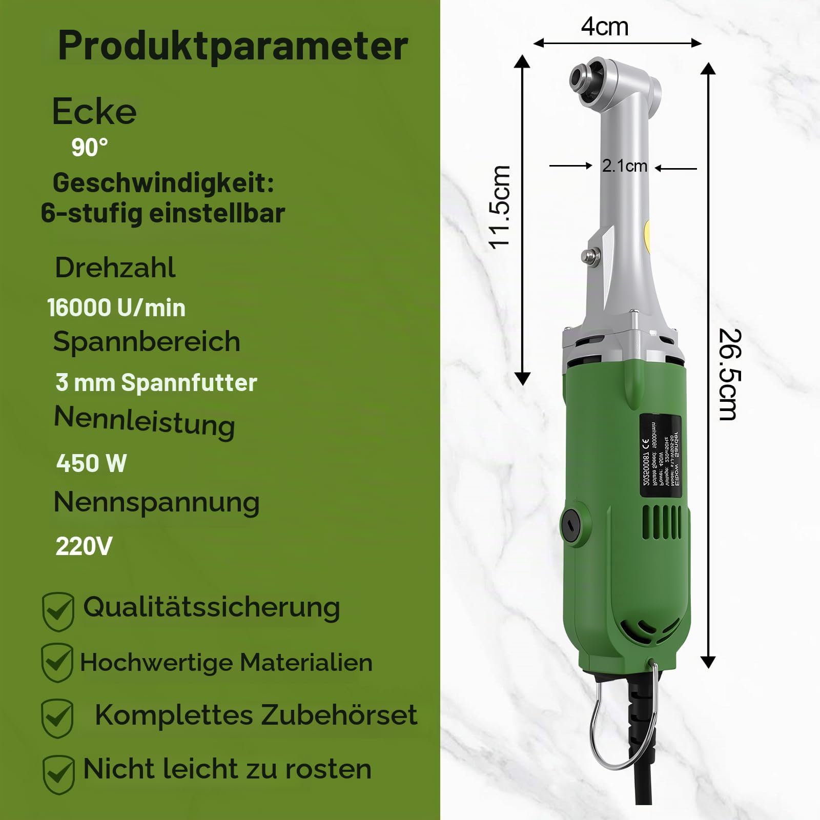 Professioneller Geradschleifer 450 W, Werkzeug zur Restaurierung von Fliesenfugen, elektrisches Drehwerkzeug, 6 Geschwindigkeiten, 16000 U/min, Zange 3 mm, Poliermaschine für Schmuck, Holz, Stein