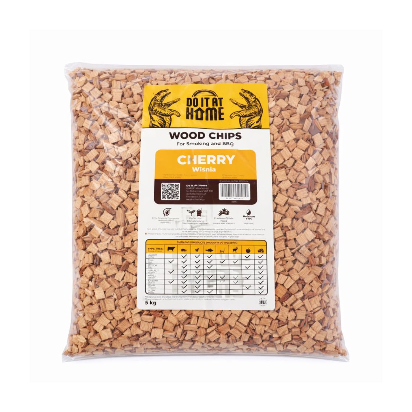 Diah Do It At Home Natural Do It At Home Cherry Smoking Wood Chips 5Kg (6-12Mm), 100% Grade 10 Fruit Wood Chunks For Bbq And Smokers, Mild Fruity Flavour For Poultry, Pork, Game, Fish And Artisanal Cheese