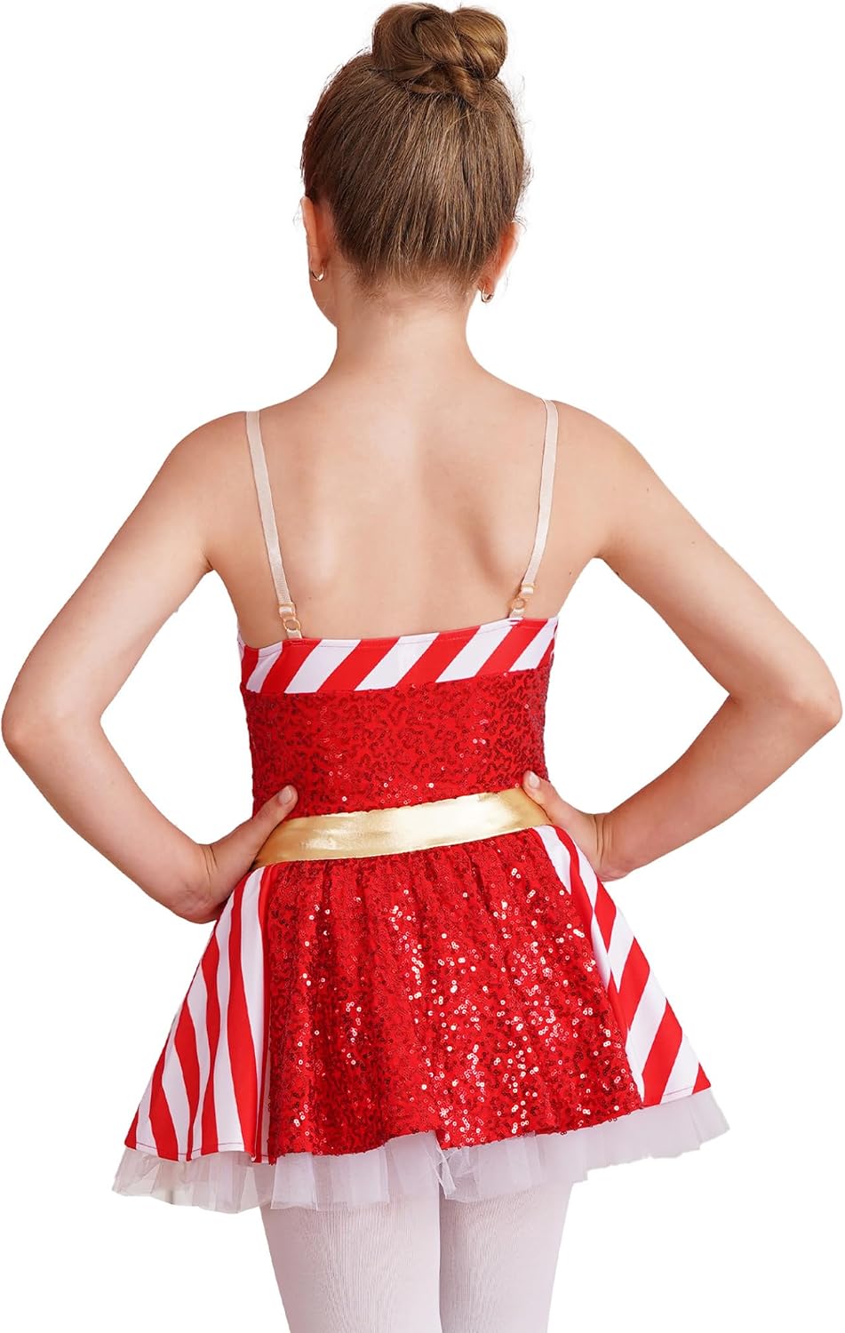 Kids Girl's Shiny Striped Spaghetti Strap Dance Dress Ballet Leotard Christmas Dancewear Xmas Party Outfits