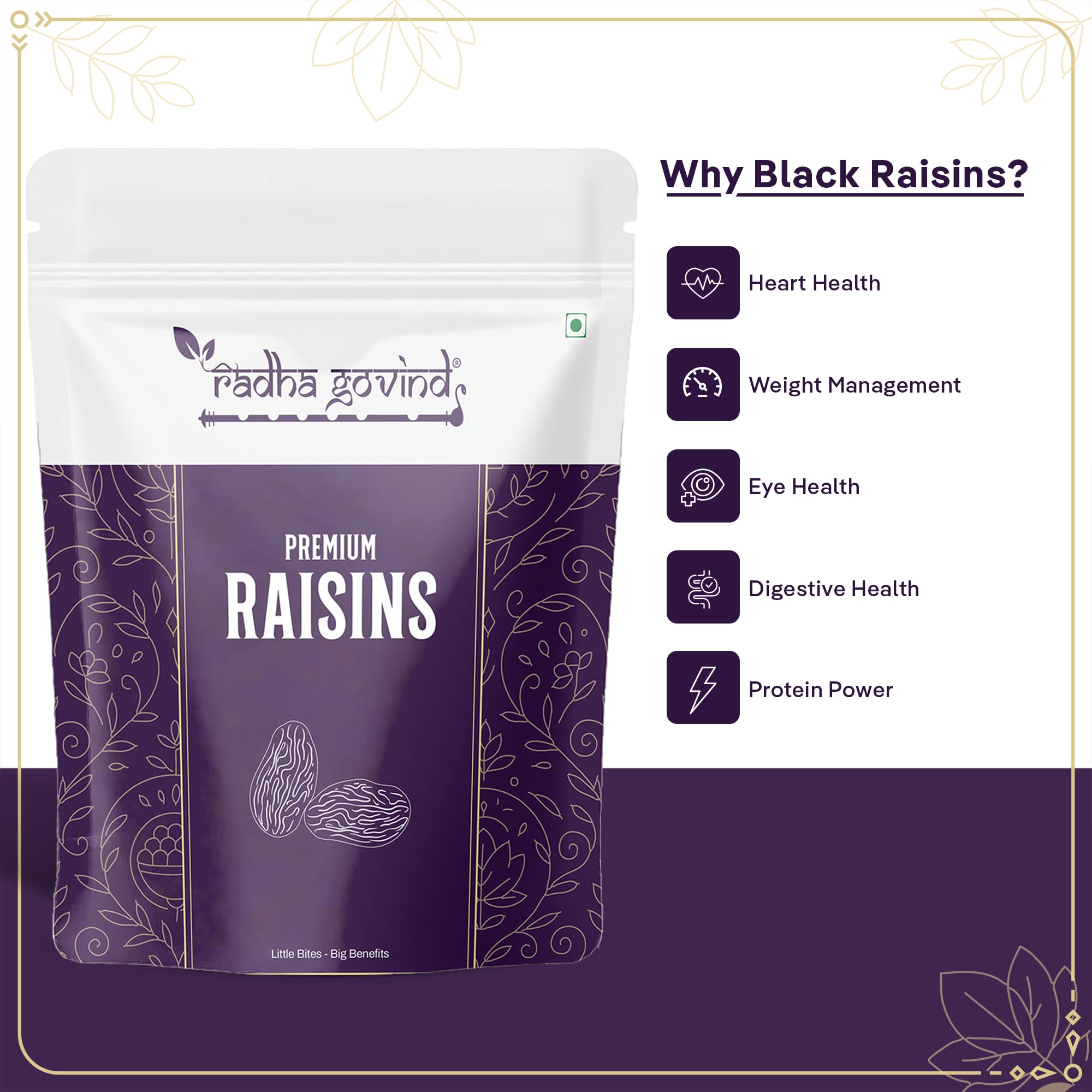 Radha Govind Black Raisins Seedless | Dried Kishmish Without Seeds | Dry Grapes | Kali Darakh 500 Gram - Image 3 thumbnail