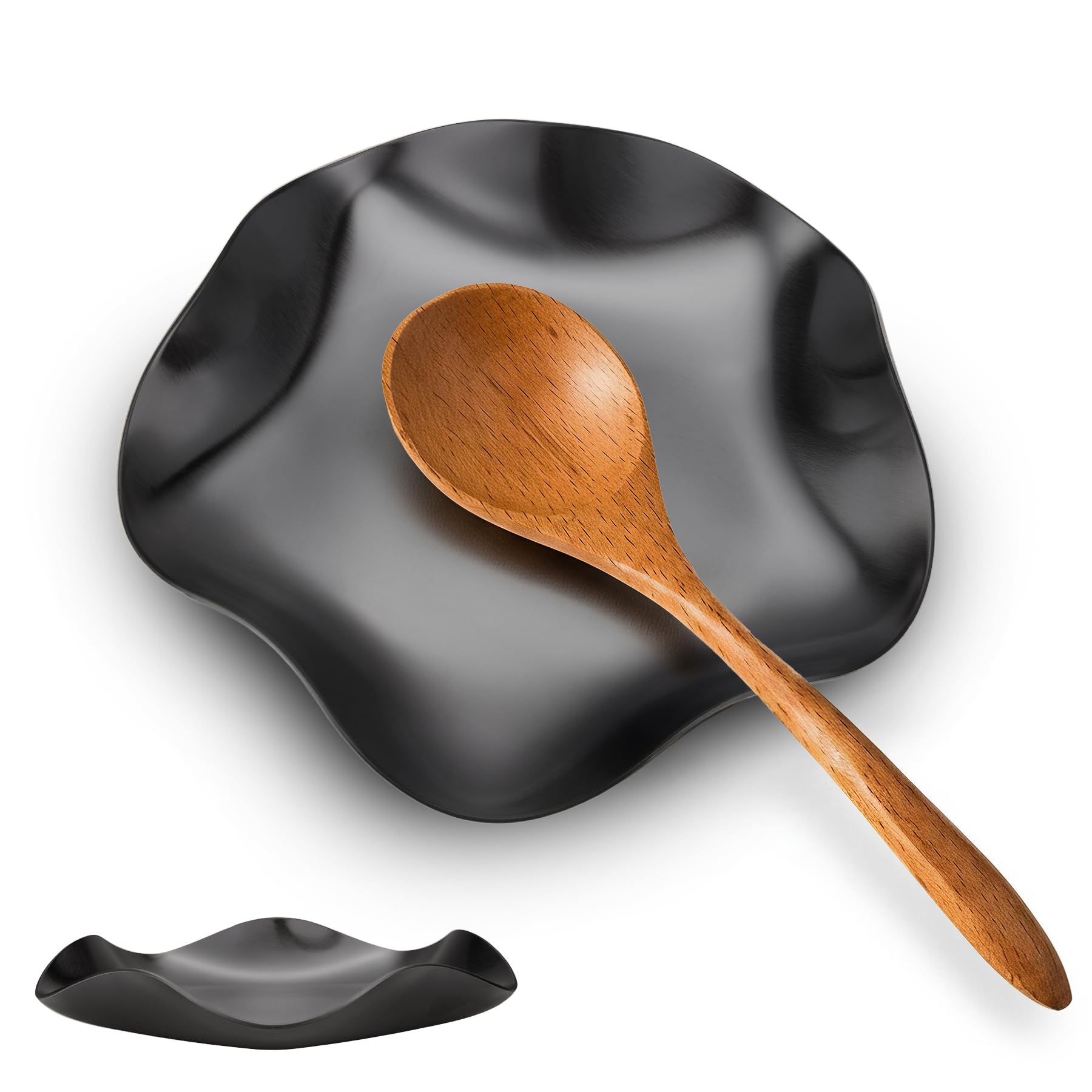 VanlonPro Stainless Steel Spoon Rest, Spatula Ladle Holder, Stainless Steel Utensil Spoon Rest Holder, Brushed Finish, Dishwasher Safe 5.9 Inch (Flower Black 1PC)