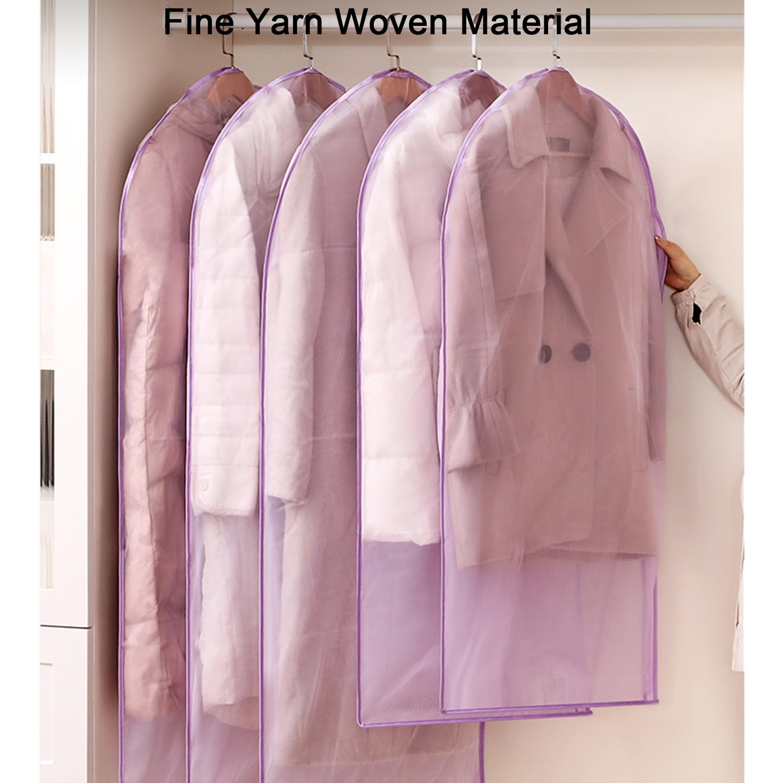 Fundas para Ropa, Funda Traje con Cremallera Lateral, Material Suave, Transparente, para Abrigos, Chaquetas y Trajes (5 Piezas)(60x110cm/24x43in)