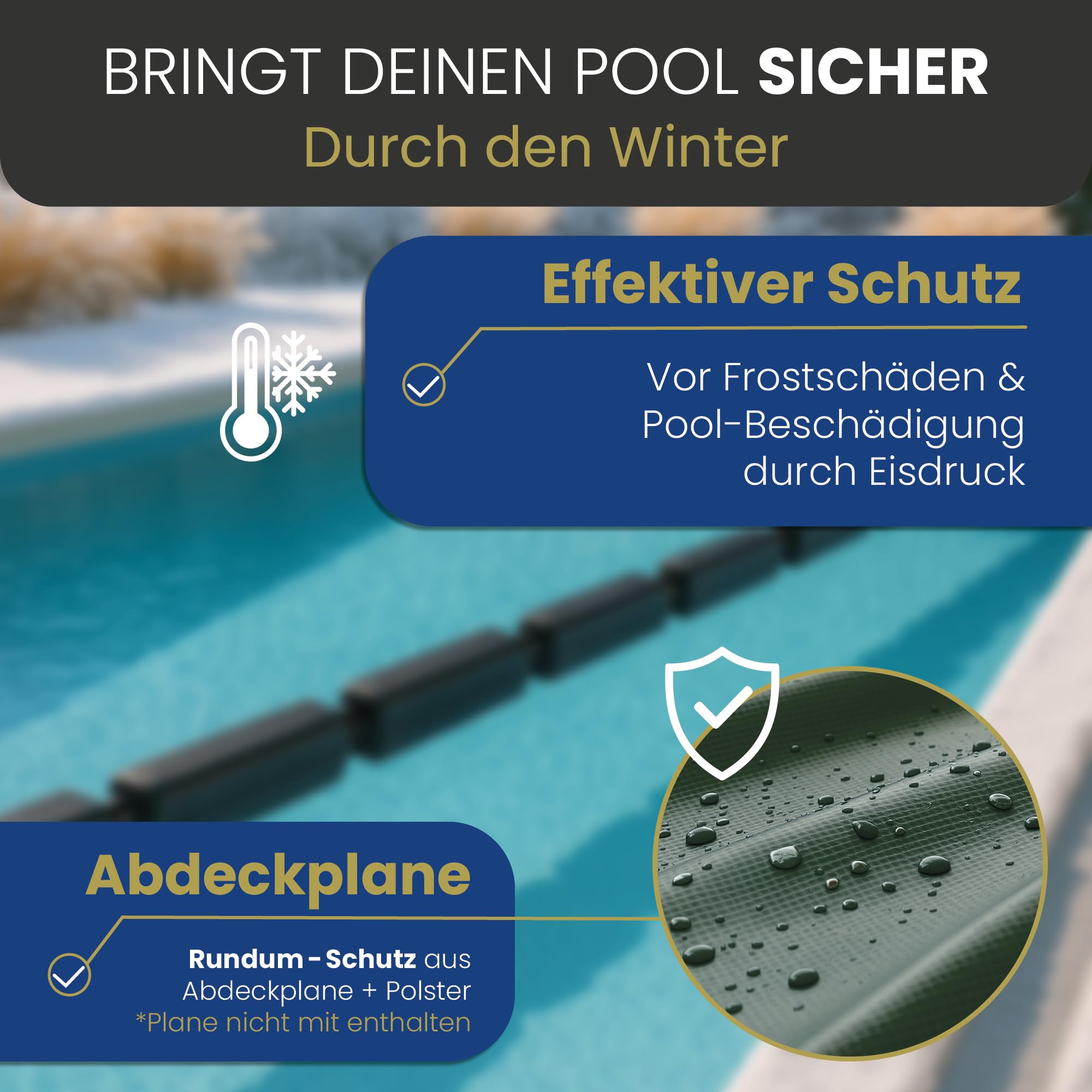 HAF Eisdruckpolster Pool 50 x 23 x 5 cm (16 Stück) – Gefüllt mit Sand und inkl. Verbindungshaken – Frostschutz in robuster Premiumqualität – Eisbrecher für winterfeste Pools und Schwimmbecken