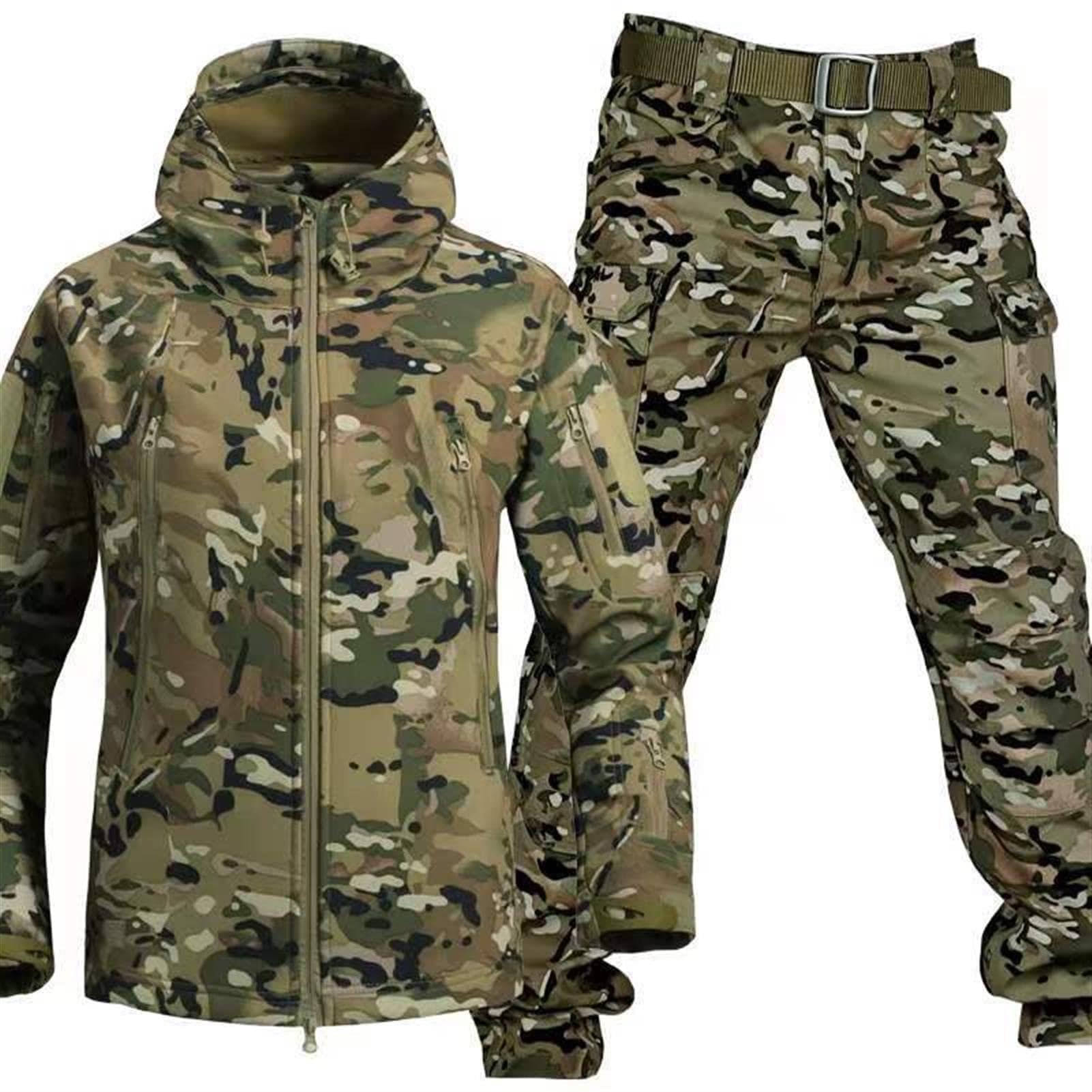 Conjunto de traje militar suave – Ropa de caza de camuflaje, chaqueta táctica impermeable y pantalones para hombre