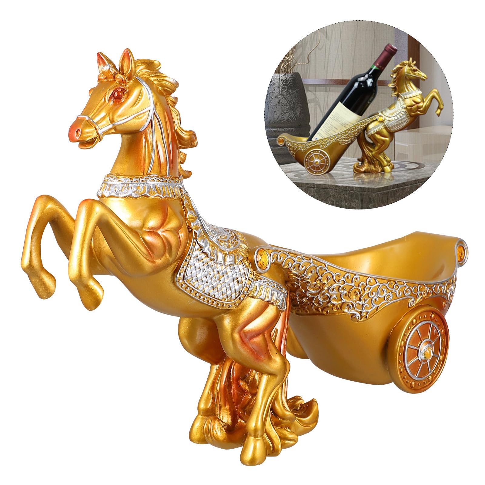 Portavini a Carrozza Cavallo in Resina Sintetica Oro per Tavolo