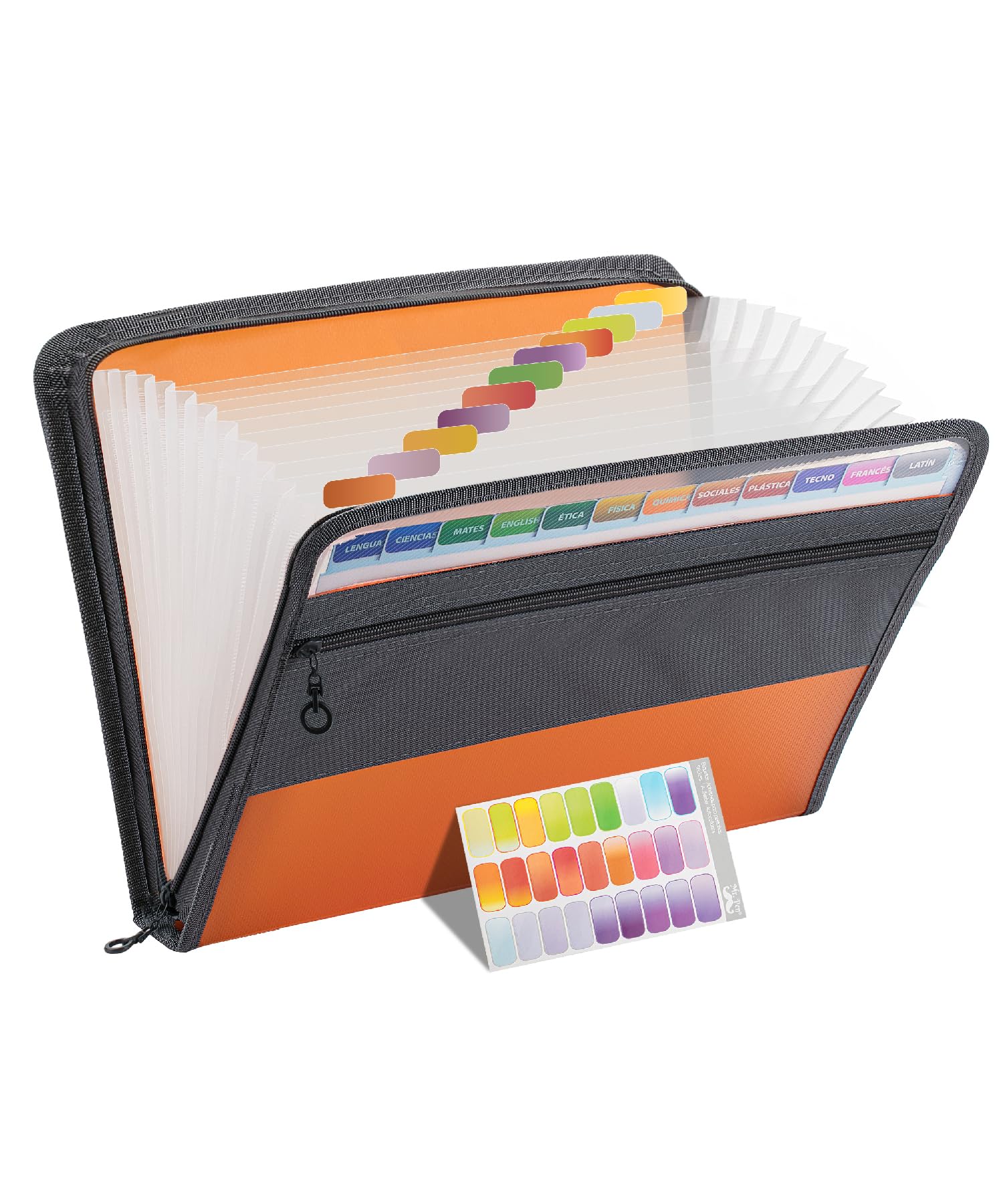 MEGREZ Expanding File Folder With 13 Pockets, A4 Paper File Folder With Zipper Color Labels, Waterproof Accordion File Folder Organizer For Home Office, Black P 355673504