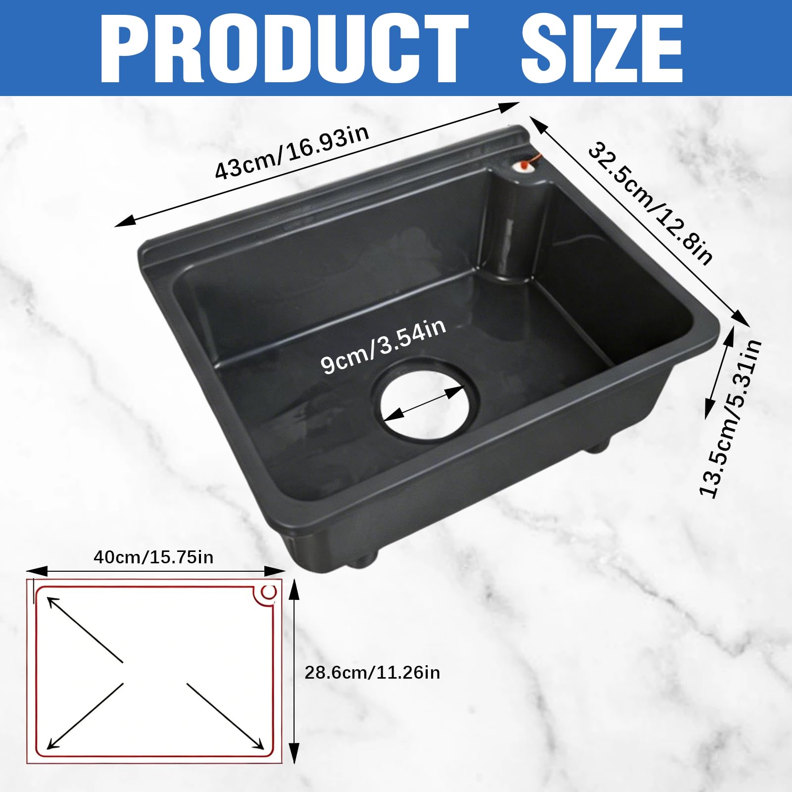 BRGD Fregadero de Cocina de un Solo Cuenco, 43 x 32.5cm Lavabo de Pared con Grifo de Aluminio para Agua Fría y Caliente, Bandeja Antigoteo y Kit de Montaje para Restaurantes
