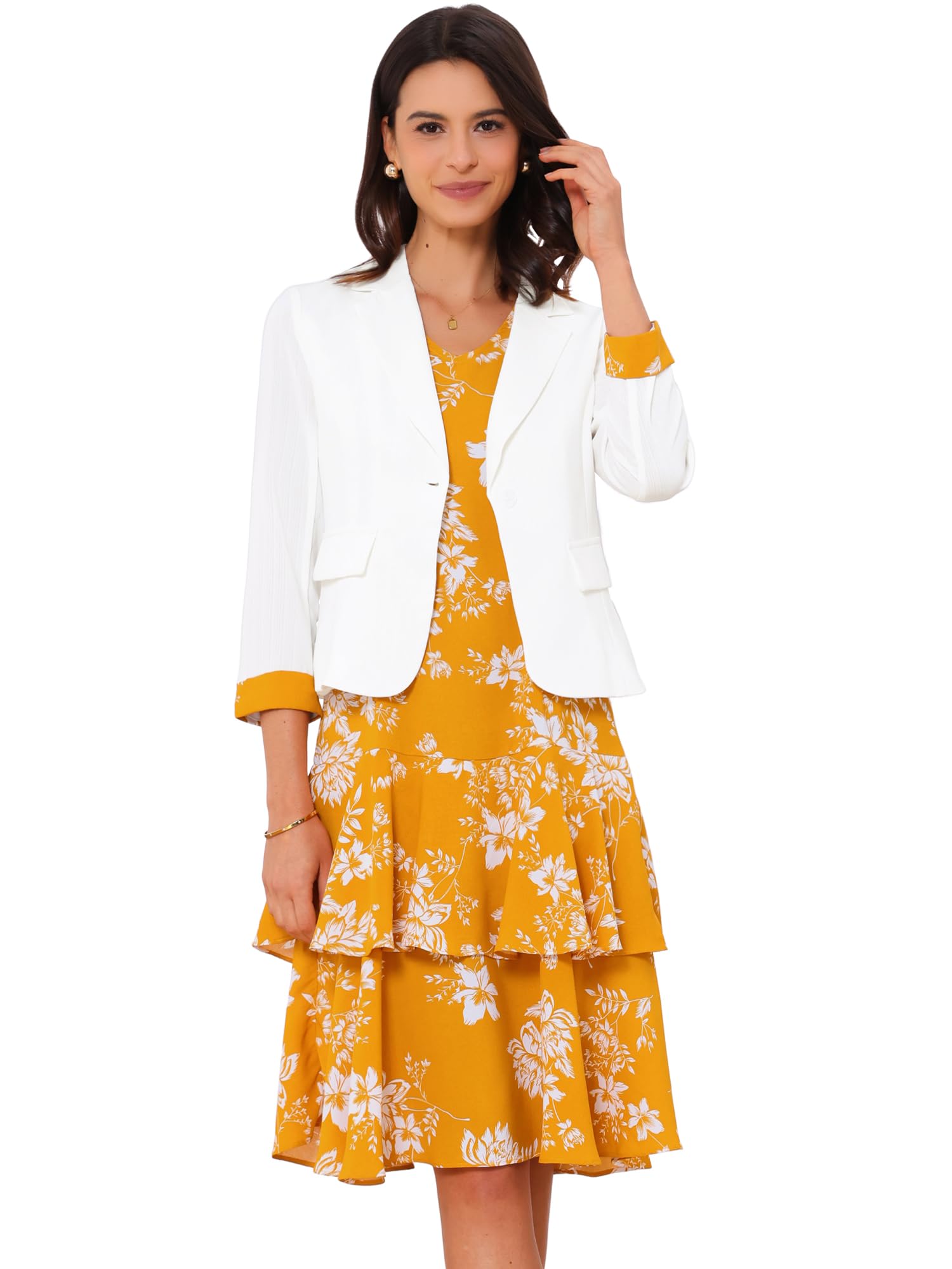 Allegra K Women's Suits 2 Piece Dress Set Business Casual Suit Dresses