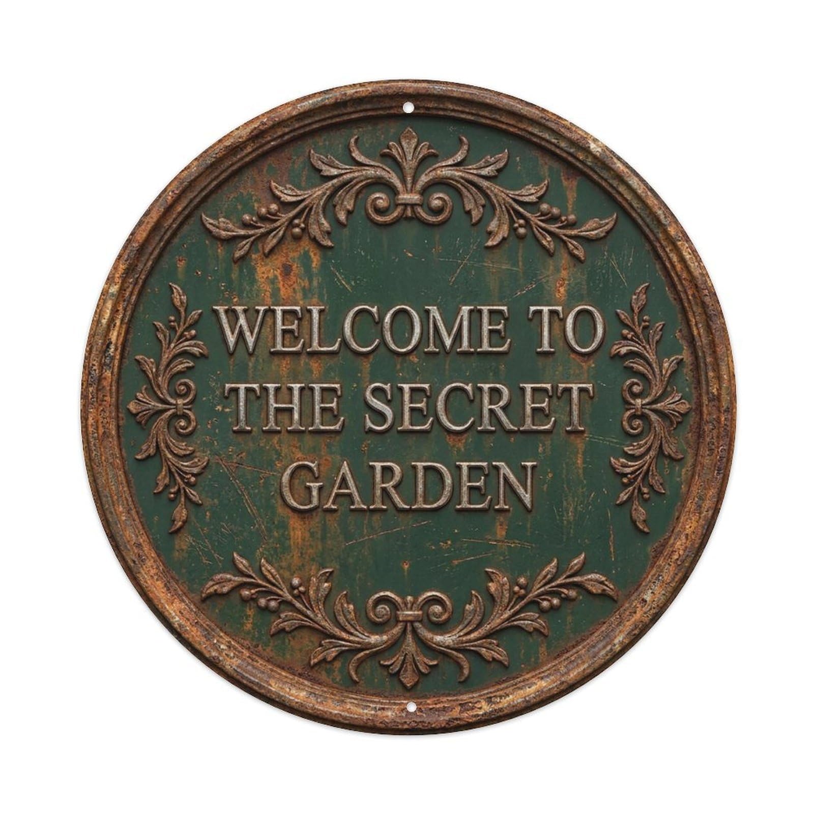 Vintage Welcome Secret Garden Iron Spruce Weathered Metal Tin Sign