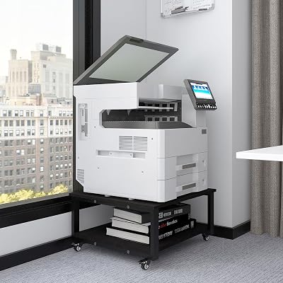 Natwind 2 Tier Laser Printer Stand,23.6''x23.6'' Large Printer Table,Copier Stand with Wheels, Heavy Duty Rolling Printer Cart with Paper Storage Shelf for Home Office (Black)
