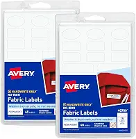 Avery Etiquetas de tecido sem ferro, formas e tamanhos variados, seguro para máquina de lavar e secar, branco, não imprimível, 2 pacotes para 90 etiquetas no total (30700)