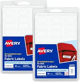 Avery Etiquetas de tecido sem ferro, formas e tamanhos variados, seguro para máquina de lavar e secar, branco, não imprimível, 2 pacotes para 90 etiquetas no total (30700)