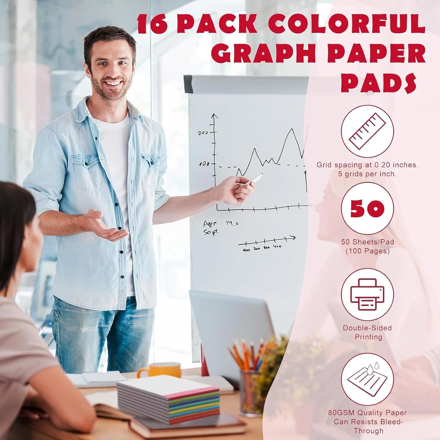 Jetec 16 Pcs Small Graph Paper Notepad 5 x 8 Inch Mini Notebook Double Sided Memo Pads Back to School Supply Pocket Notepad Assorted Colors 50 Sheets Graph Paper Notebook(Grid (5x5))