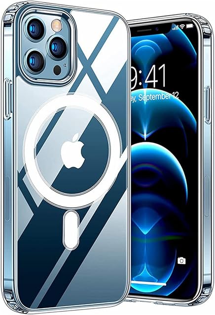 RHOADA Clear For iphone 12 Pro Max Magnetic Case Compatible with MagSafe Charging Ultra Slim Drop Protection PC + Silicone Frame Protective