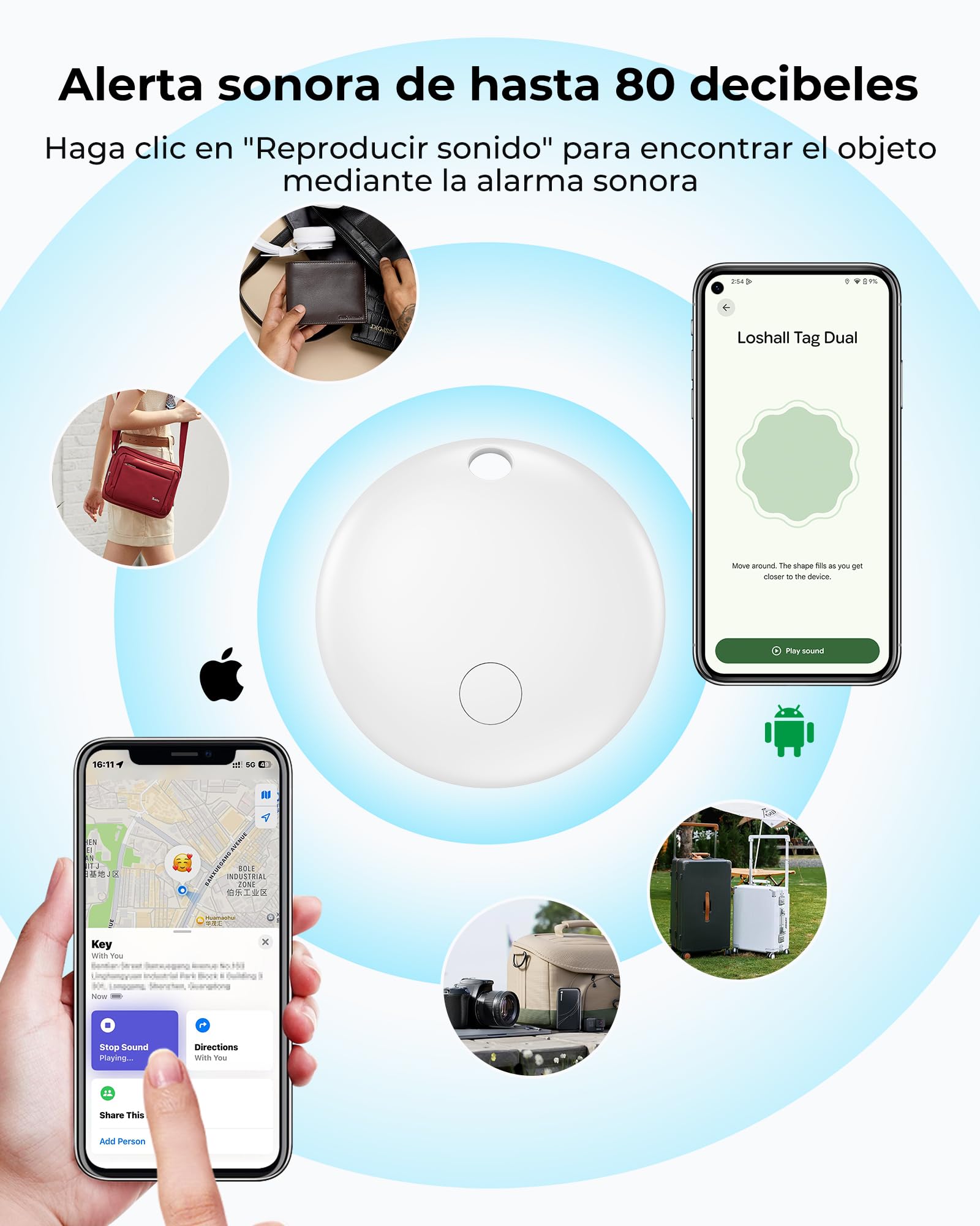 Android Smart Tag Blanco 4 Pack - GPS Tracker Funciona con Google Find My (Sólo Android),Encuentra Teléfono y Llaves, Impermeable IP68, Carteras y Maletas,Niños Batería Reemplazable