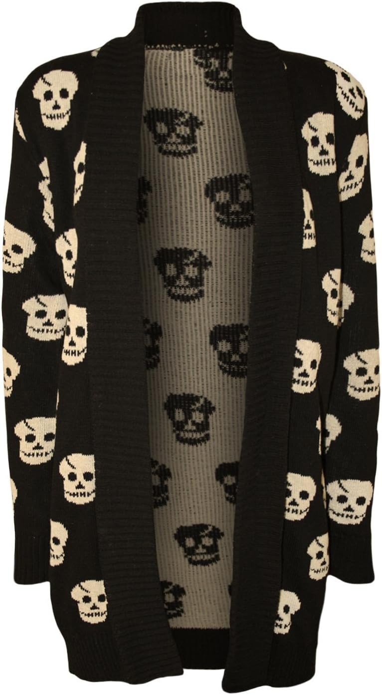 Skull Print Knitted Open Cardigan 