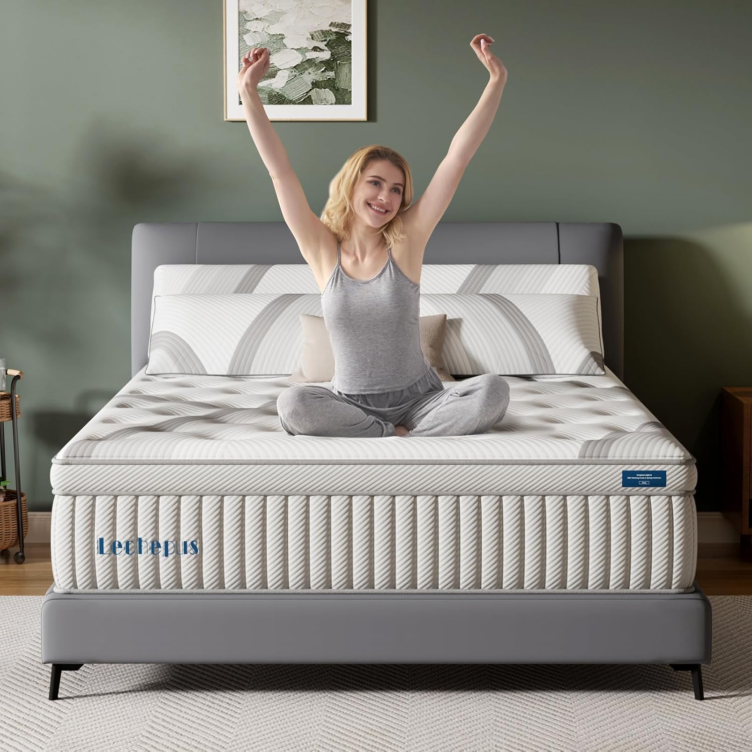 Lechepus Queen Mattress,14Inch Memory Foam Hybrid Mattress with 7-Zone Pocket Spring,Queen Size Mattress in Box, Medium Plush Mattress for Back Pain Relief,Motion Isolation,CertiPUR-US