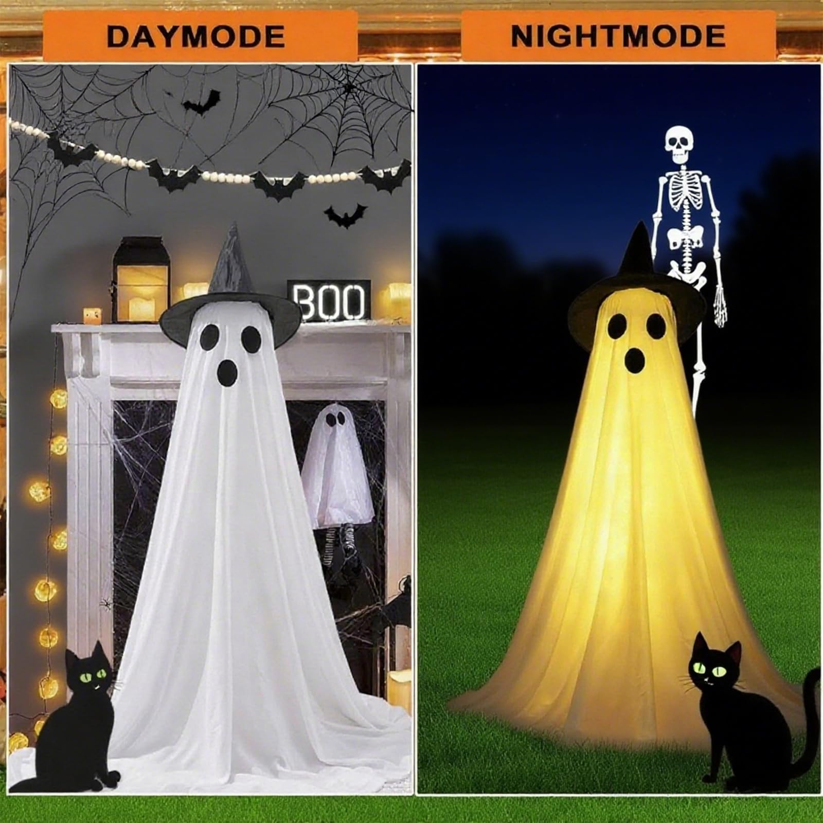 2PCS Sparkling Spooky Ghost Halloween Decorations, Large Standing Outdoor Light up Ghost Decor with Remote for Home, Yard, Porch