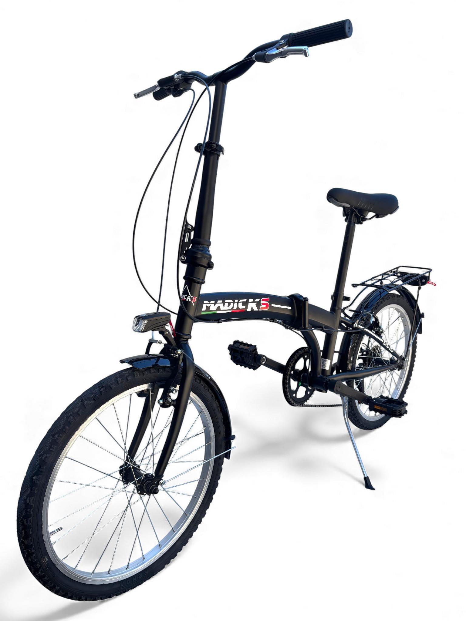 MADICKS Bicicletta Pieghevole 20" Folding Nera · City Bike Unisex con Cambio 6 Velocità · Telaio Robusto · Design Made in Italy · Comoda e Pratica per Uso Urbano