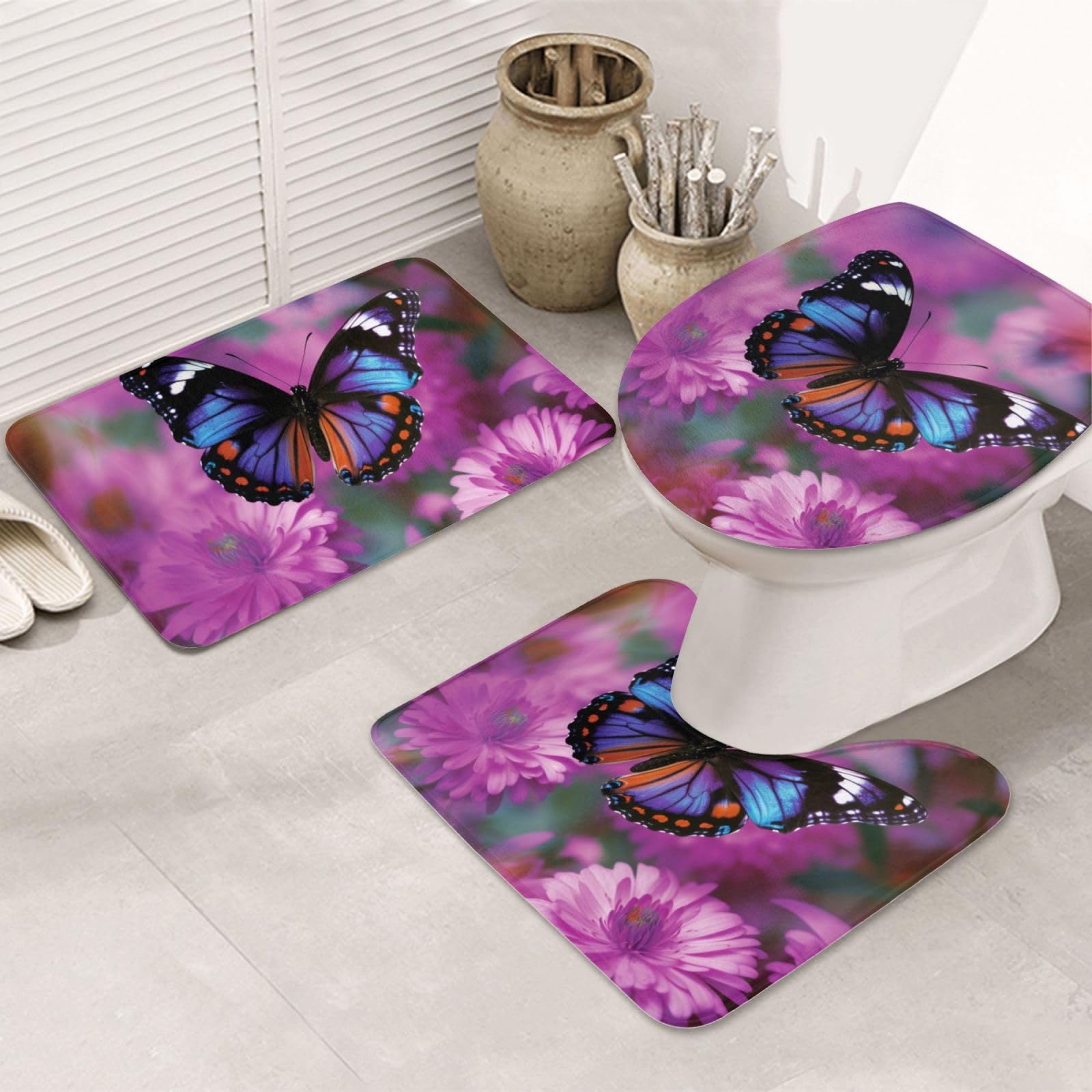Tapis de salle de bain antidérapant et absorbant motif floral