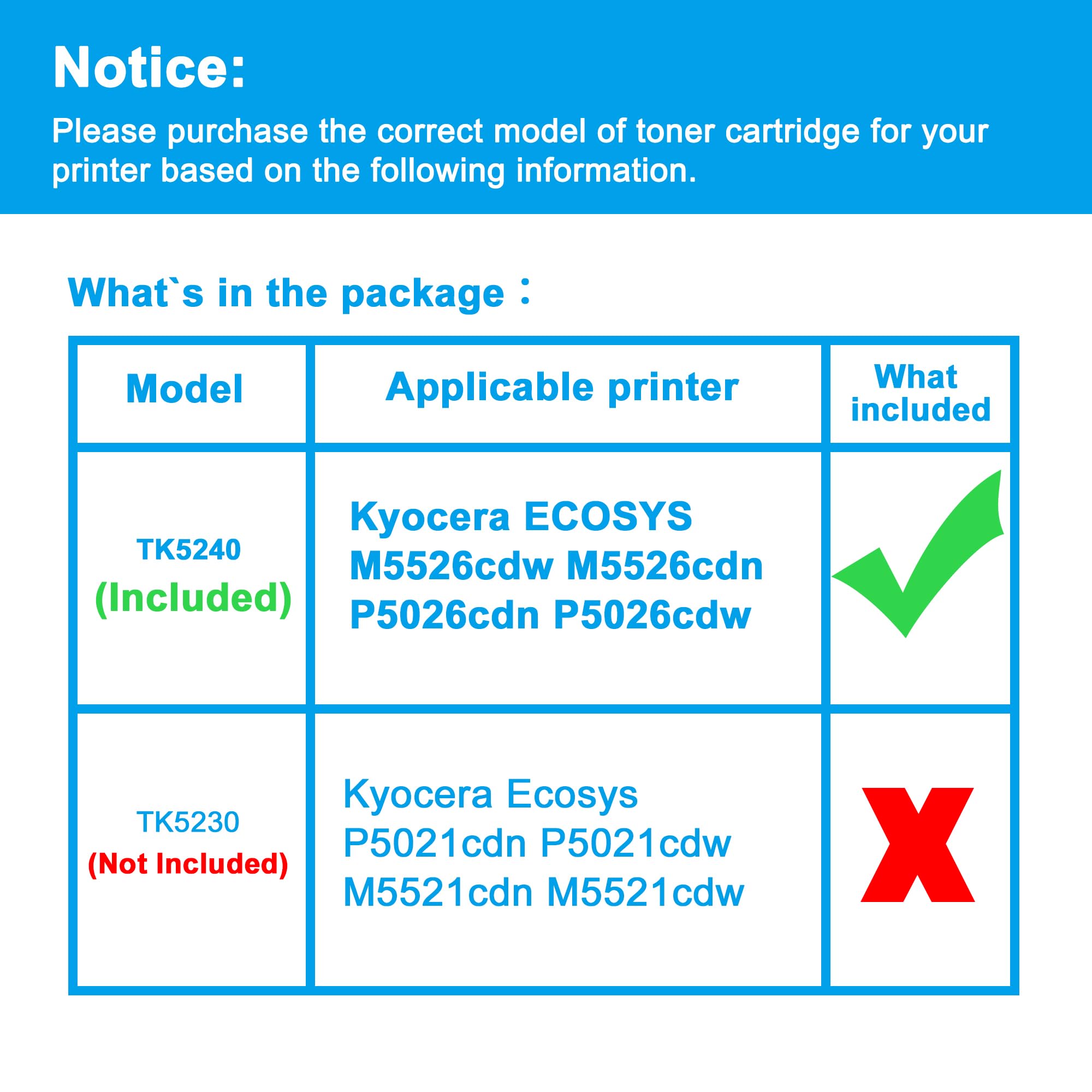 Toner LCL Cartouche de Toner Compatible TK-5240 TK-5240K 1T02R70NL0 Toner LCL Cartouche de Toner Compatible TK-5240 TK-5240K 1T02R70NL0