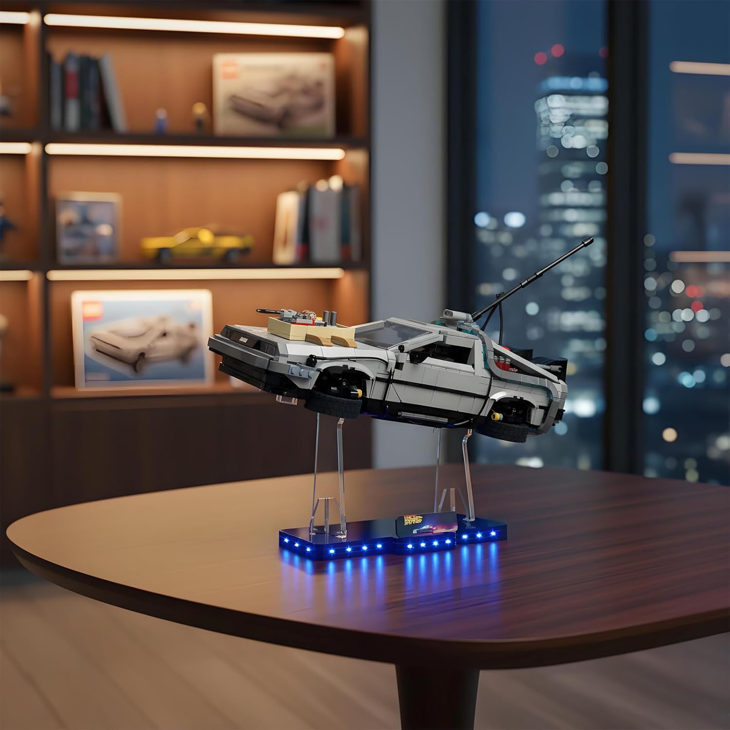 Acrylic LED Blue Light Stand for Lego 10300 Delorean Back to The Future - 5mm Ultra-Thick Base with Blue LED Lighting (Type-C), Exclusive Time Machine Display Stand (Model NOT Included)
