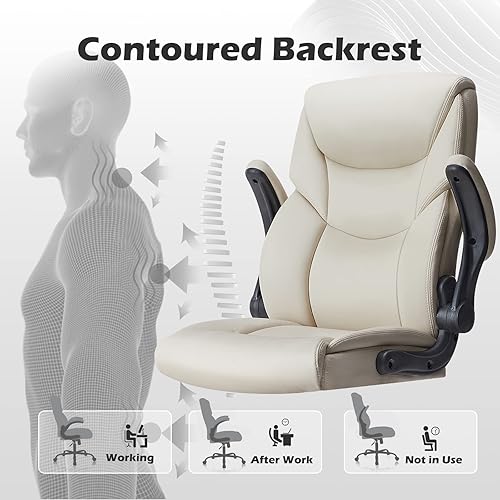 Miniatura 6 de NEWBULIG Soft PU Padded Ergonomic Home Office Desk Chair with Flip-up Armrests, Height Adjustable Big and Tall Executive Computer Chair with 360